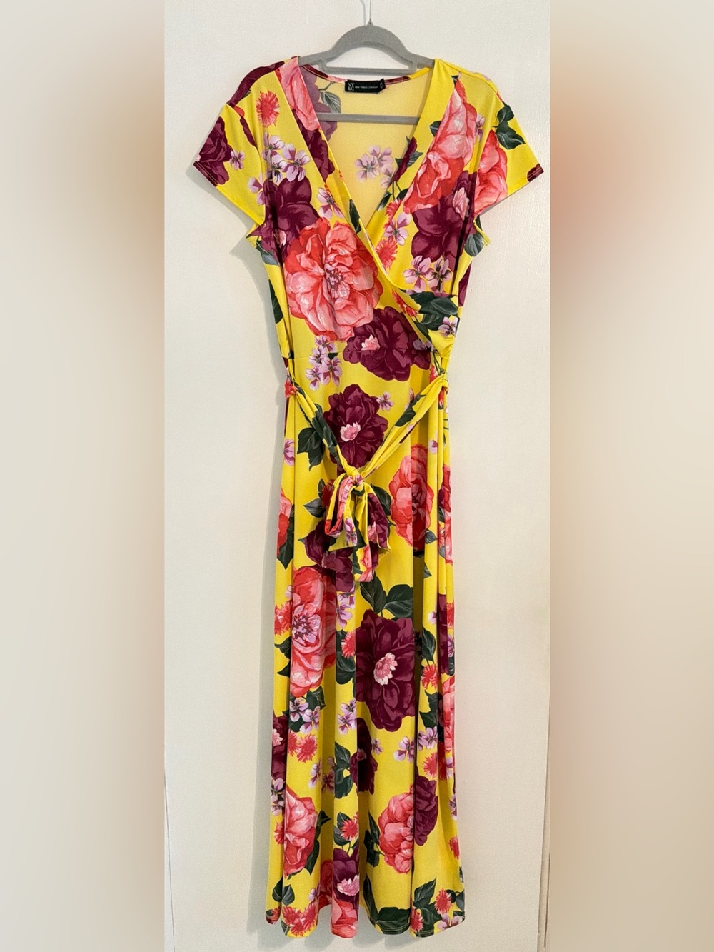 New York & Company Yellow Floral Maxi Dress XXL